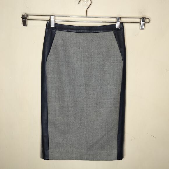 J Crew Wool Pencil Skirt Leather Side Stripe Pockets - Picture 1 of 8